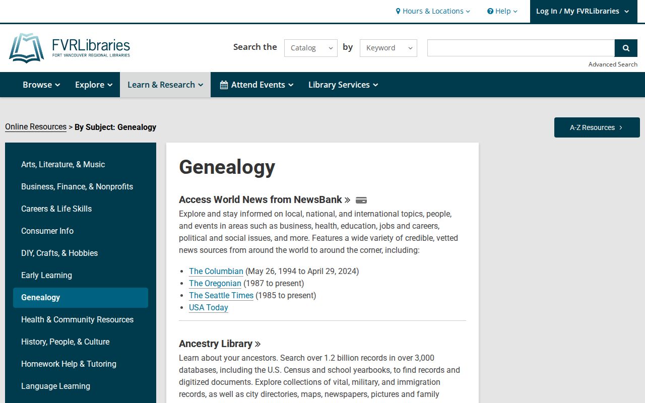 Salmon Creek people directories and FVRLibraries genealogy resources